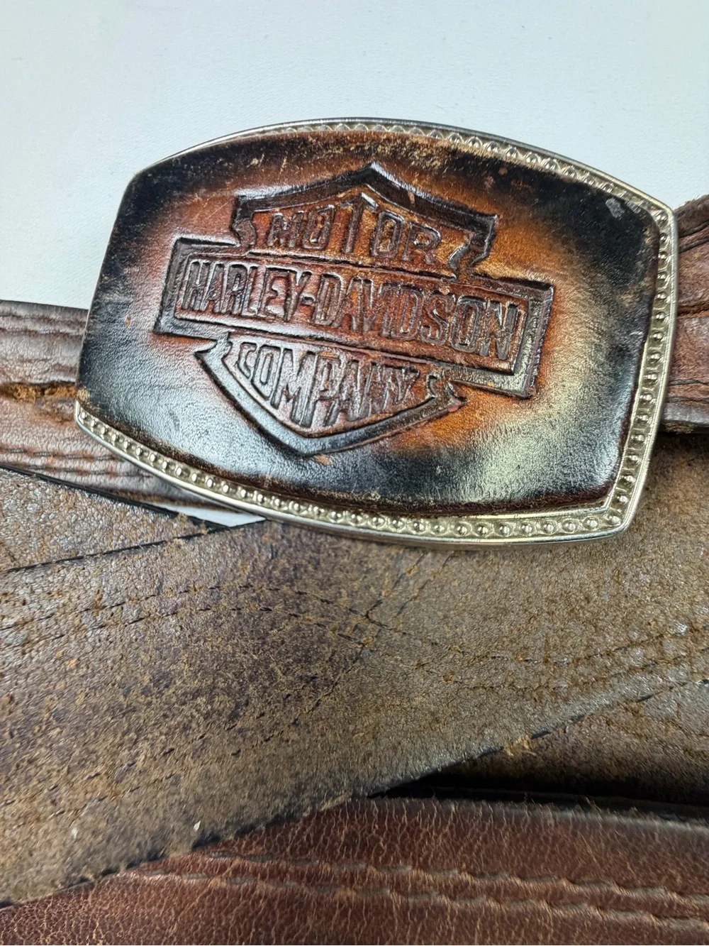 Vintage Harley-Davidson Brown Leather Belt & Detachable Stamped Leather Buckle